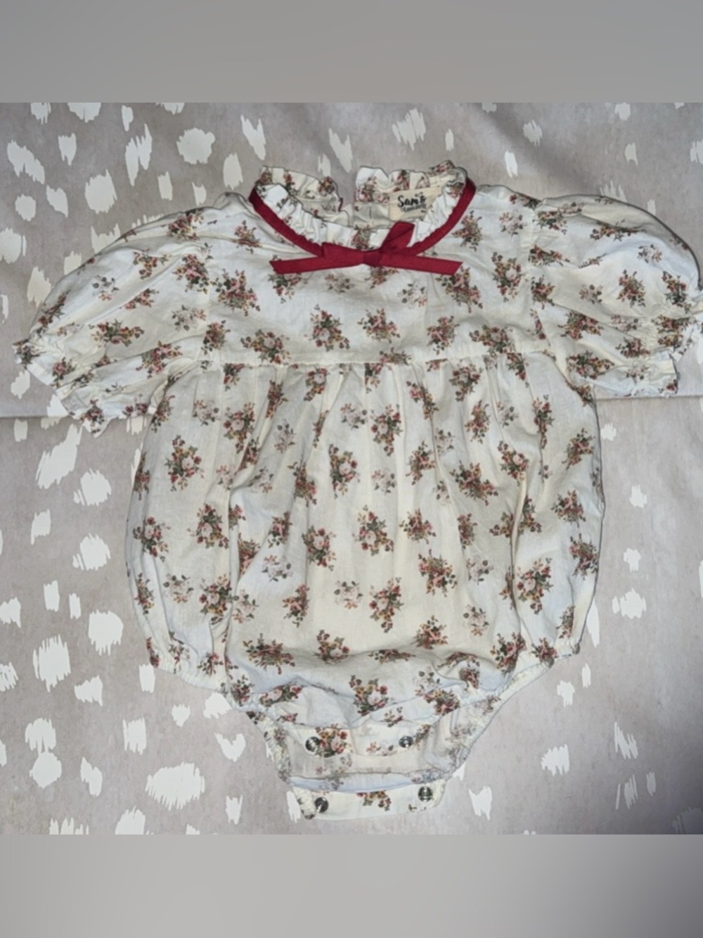 Sam & Loulette Paris Marianne Baby Romper Cream Red Bow Bubble Floral 18M. Girl